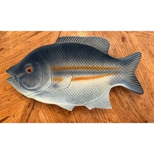 Vtg‎ Fish Platter Hanging Japan 16" Long Blue Brown